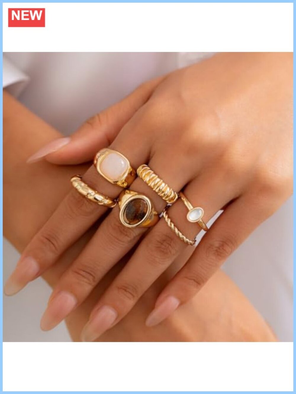 Chunky Adjustable Stackable Rings Set Statement Thick Ring - Picture 2 of 6